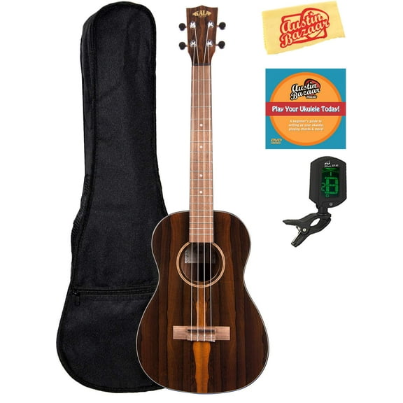Kala KA-ZCT-B Ziricote Baritone Ukulele Bundle with Gig Bag, Tuner, Austin Bazaar Instructional DVD, and Polishing Cloth