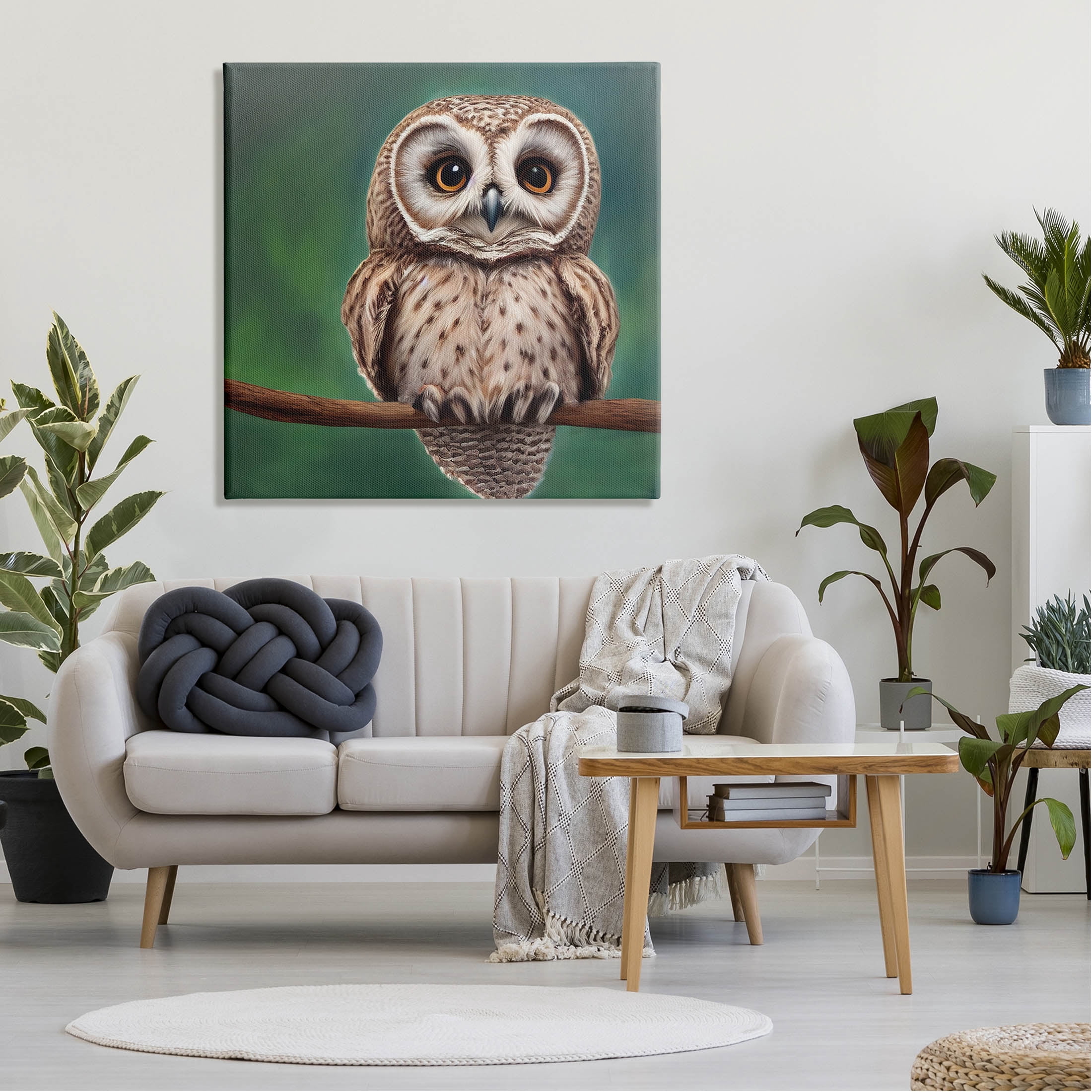 Gazing Spotted Owl Nature Animals & Insects Painting Gallery Wrapped Canvas Print Wall Art