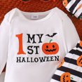 thumbnail image 4 of TOWED22 My First Halloween Baby Boys Girls Outfit Long Sleeve Pumpkin Romper Suspender Pants Set with Hat Newborn Boys Girls Fall Clothes,9-12 M, 4 of 6