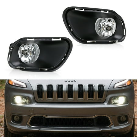 Bezel Housing Cover - iJDMTOY Complete Clear Lens Fog Lights Housings w/ Foglamp Bezel Covers, Wiring Harness Switch Set For 2014-2018 Jeep Cherokee