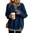 thumbnail image 2 of Women's Henley Sweatshirt Mock Two Piece Pullover Leopard Layered Long Sleeve Button Crew Neck Drop Shoulder Split Hem Loose Fit Tunic Top Navy S, 2 of 5