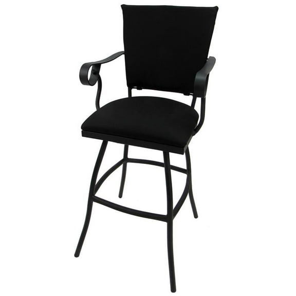 Swivel 30" Outdoor Bar Stool Jenna Arms-Black Fabric-Black Metal