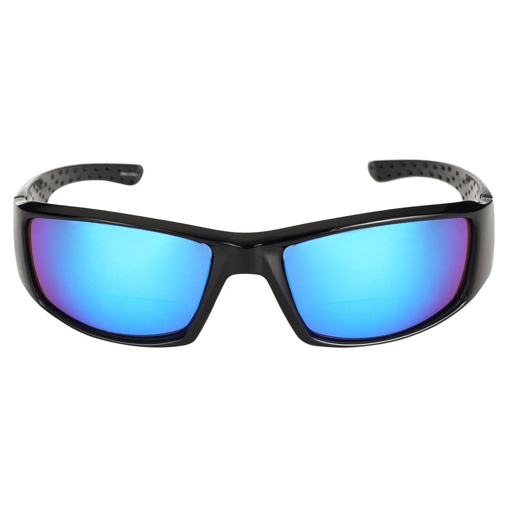 "The Contender" Polarized Full Frame Sport Wrap Bifocal Sunglasses for Men and Women - Open Road Blue - 1.75