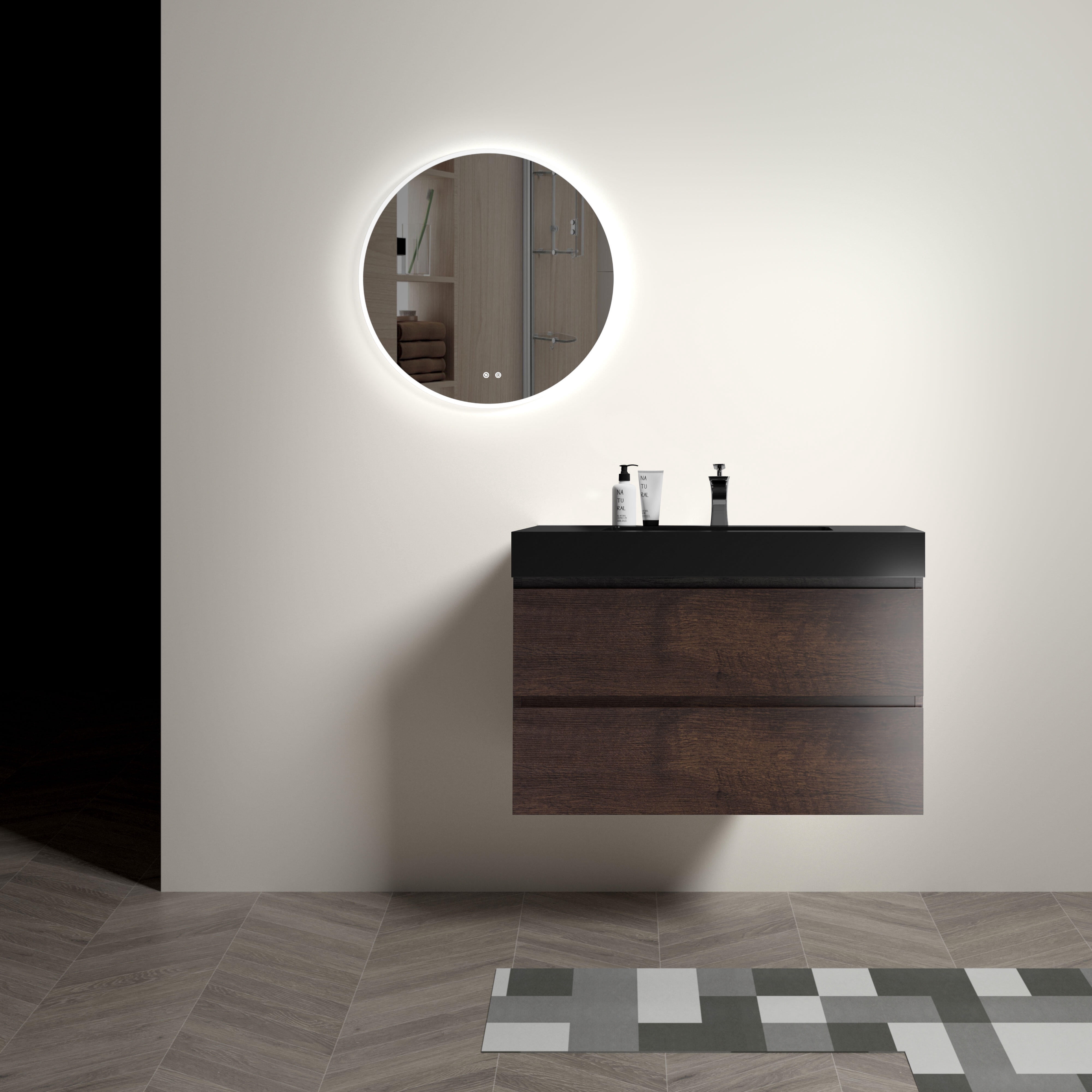 Vanity With Sink, BB02-36-109, Integrated engineered quartz basin WITHOUT drain and faucet, matte black color, Matt Black Bathroom Vanity,Quartz Single Sink Vanity, Bath & Faucets Bathroom Vanities