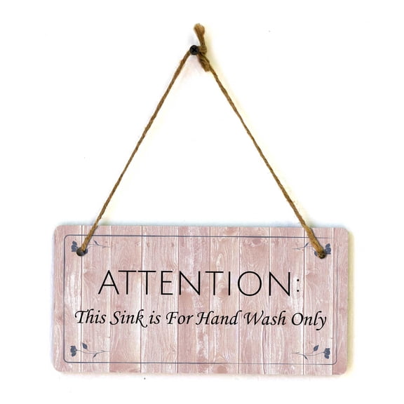 Attention: This Sink is For Hand Wash Only 5x10 Hanging Wall or Door Sign (Red Wood) | Rustic Wood Restroom & Hygiene