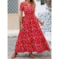 thumbnail image 6 of Women Casual Dresses for Summer Short Sleeve Flare Midi Dress Loose Flowy Beach Sundress Red M, 6 of 9