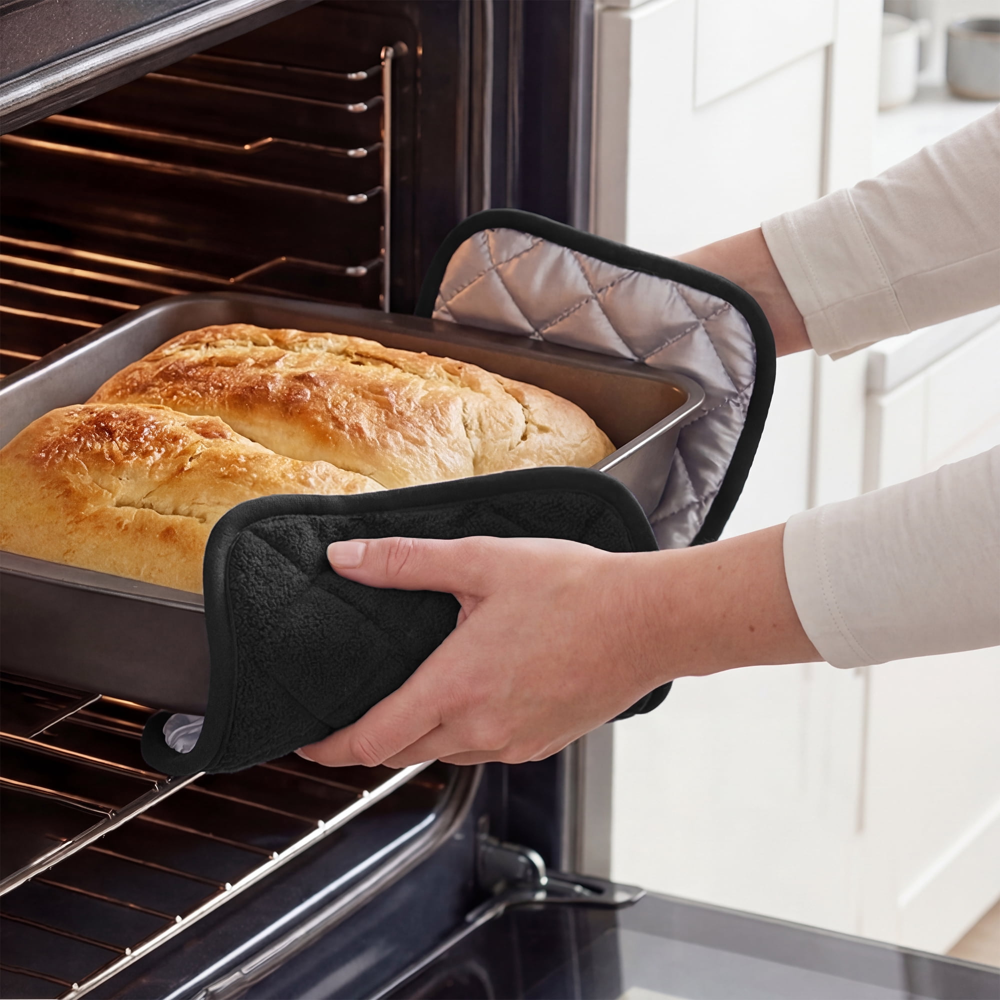 Unique Bargains Pot Holders Heat Resistant Non Slip Hot Pads for Cooking Black 2Pcs