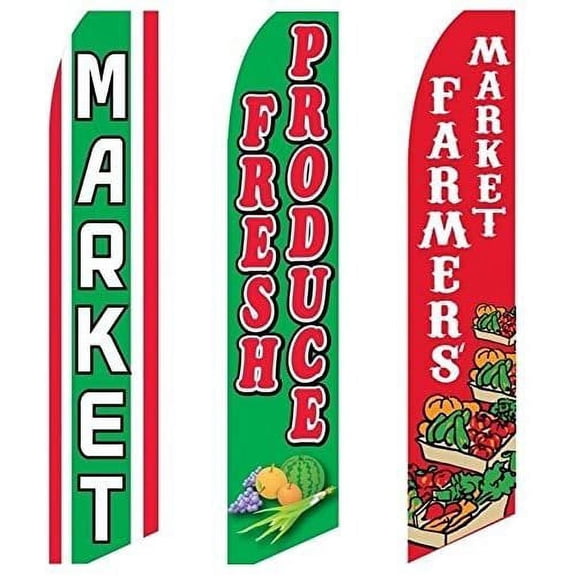 3 Swooper Flags Welcome Fresh Produce SALE Farmers Market