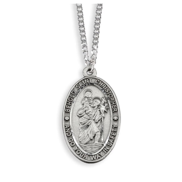 Saint Christopher Pewter Travel Medal Pendant 1 Inch with Blue Drawstring Gift Bag