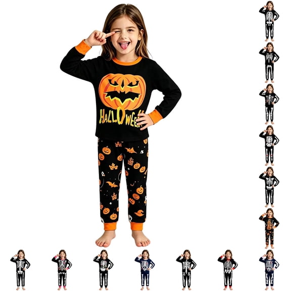 LIIPEE Girls Halloween Graphic Pajamas Long Sleeve Tees And Pants Pajama Sets Kids Fall Sleepwear 2-10 Years