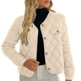 thumbnail image 7 of Cropped Jackets For Women Crew Neck Long Sleeve Button Down Quilted Coat Casual Loose Stylish Fall Winter Outwear (M, Beige), 7 of 7