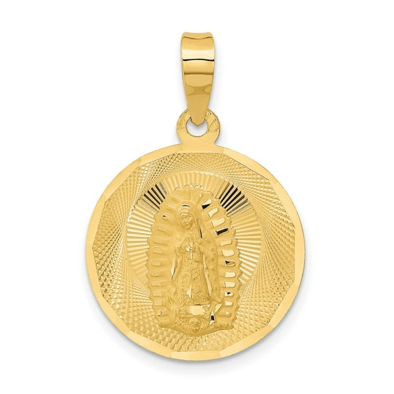 14k Yellow Gold Our Lady of Guadalupe Pendant for Women, Round Catholic Medal with Sunburst Design, Religious Necklace Symbolizing Faith and Divine Protection