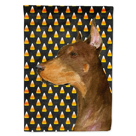 Carolines Treasures SS4261-FLAG-PARENT Doberman Candy Corn Halloween Portrait Flag  multicolor