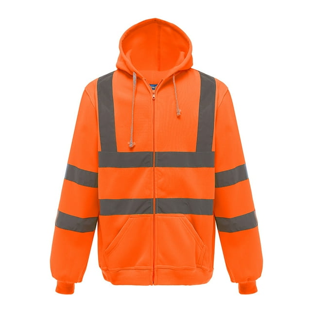 Chandail à Capuchon à Fermeture Éclair Intégrale de Sécurité pour Vêtements de Travail Haute Visibilité, Chandail Réfléchissant (Orange,P)