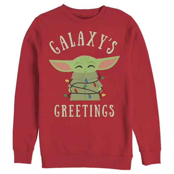 Men's Star Wars The Mandalorian Christmas The Child Greetings  Sweatshirt Red Large