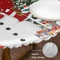 thumbnail image 3 of Red Christmas Round Tablecloth, Fitted Table Cover with Elastic for 45"-54" Round Tables, Snowman Xmas Tree Poinsettia Eucalyptus Table Cloth Outdoor Indoor Dinning Party Waterproof Tablecloths, 3 of 7