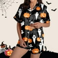 thumbnail image 2 of Halloween Pajamas Women 2 Piece Set Ghost Print Graphic Thin Relaxed Fit Button Short Sleeve Shirts and Shorts Soft Womens Pj Sets Dark Gray XXL, 2 of 7