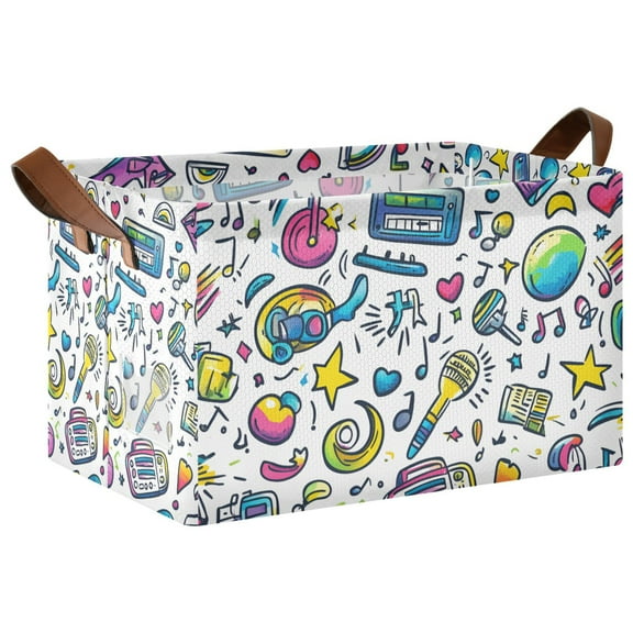 Yayeee Foldable Storage Basket for Shelves with Handles Waterproof Cloth Bins, Blue Doodle Pattern