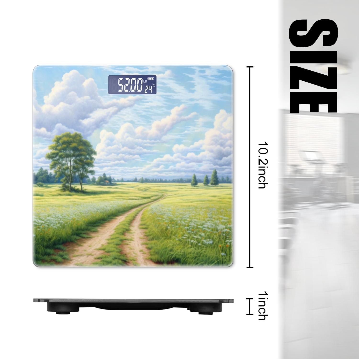Bathroom Scale, Highly Accurate Digital Body Scale,Precisely Measures Weight up to 400 lbs-Endless Green Field With White Flowers