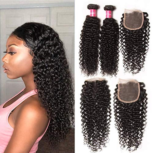 Longqi Beauty Brazilian Unprocessed Curly Virgin Human Hair Weave 3 Bundles With 1 Piece Free Part Lace Top Closure 100 Human Hair 16 18 20 Closure 12 Natural Color Walmart Canada
