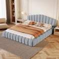 thumbnail image 3 of Modern Velvet Upholstered Queen Bed Frame with Shell-Shaped Headboard and for Bedroom, Soft Cushioned Queen Size Bed, No Box Spring Needed, Light Blue, 3 of 8
