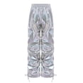 thumbnail image 4 of TiaoBug Kids Girls Metallic Joggers Pants Hip Hop Dance Sweatpants Elastic Waist Pull On Holographic Trousers Silver 6, 4 of 6