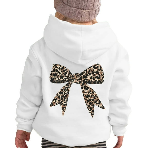 Byoo Little Girl's Hoodie Leopard Bow Graphic Long Sleeve Soft Cute Pullovers Hooded Sweatshirt Kids Casual Loose Fit Top