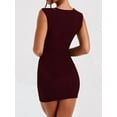 thumbnail image 4 of Women'S Summer Solid Color Wrap Short Dress Mini Dress Back Zipper Cocktail Party Dresses Wine Red S, 4 of 8