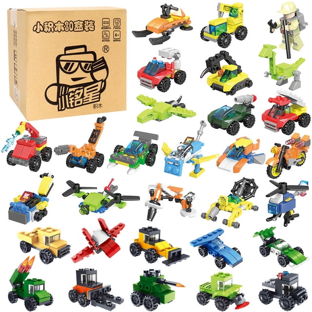 Bloques de construcción, juguete educativo de ensamblaje de partículas pequeñas para niños, exterior + ciudad + tanque, 30 cajas (personalizadas).