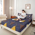 thumbnail image 4 of Manfei Abstract Sqare 4pcs Bed Sheets,Geometric Triangle King Sheets,Blue Yellow Super Cozy Sheet Set,Teenager Bedroom Decor, 4 of 7