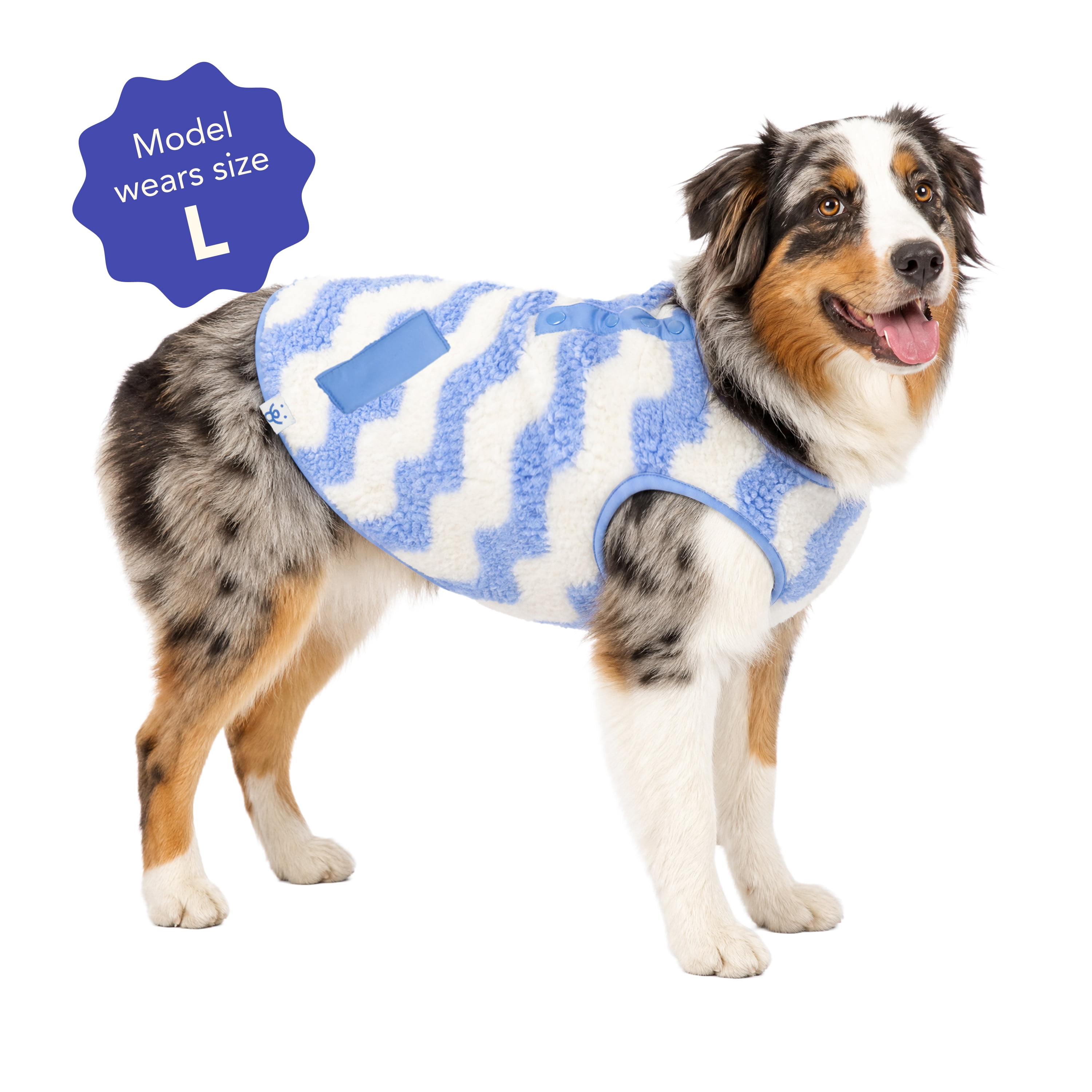 Oodles Wavy Stripes Fall Sherpa Dog Jacket, Blue, Large