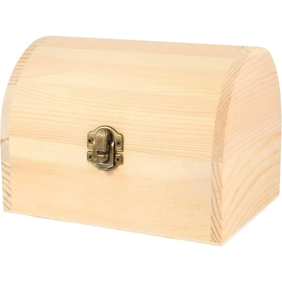 ABCISI Unfinished Wooden Box with Hinged Lid, Unpainted Wooden Jewelry Box Treasure Boxes DIY Craft Storage Treasure Chest for Art Jewelry Home Storage, 6.3 x 4.5 x 4.7 Inches