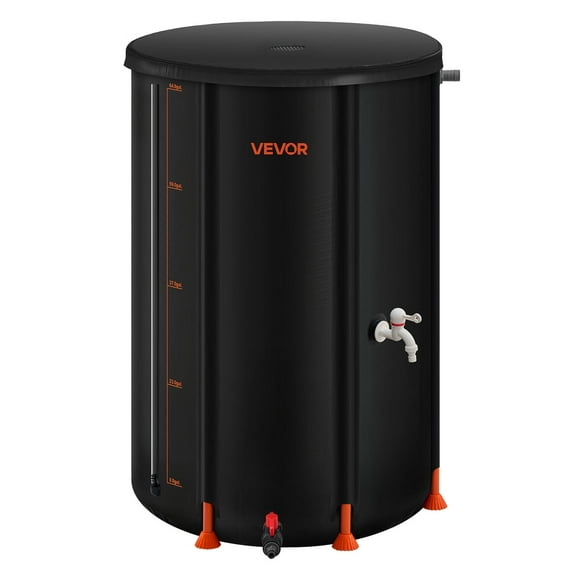 VEVOR Collapsible Rain Barrel, 66 Gallon Portable Rain Water Collection Barrel, 500D PVC Rainwater Collection System, Garden Water Catcher Tank Storage Container with Spigot & Overflow Kit, Black