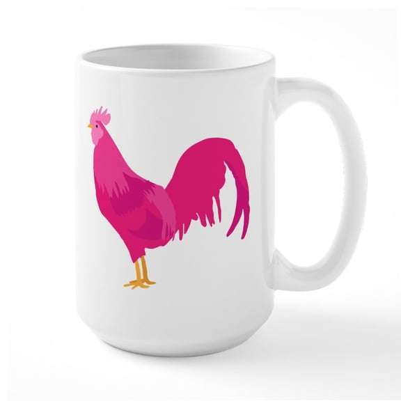 CafePress - Pink Rooster - 15 oz Ceramic Large White Nolvety Mug
