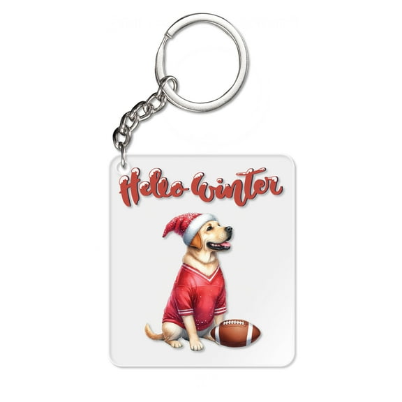 Hello Winter Labrador Retriever Football Snowman Welcome Snowy Morning Acrylic Keychain Lab Dog Lover Gifts Collar Charm Tag Keyring - 01012