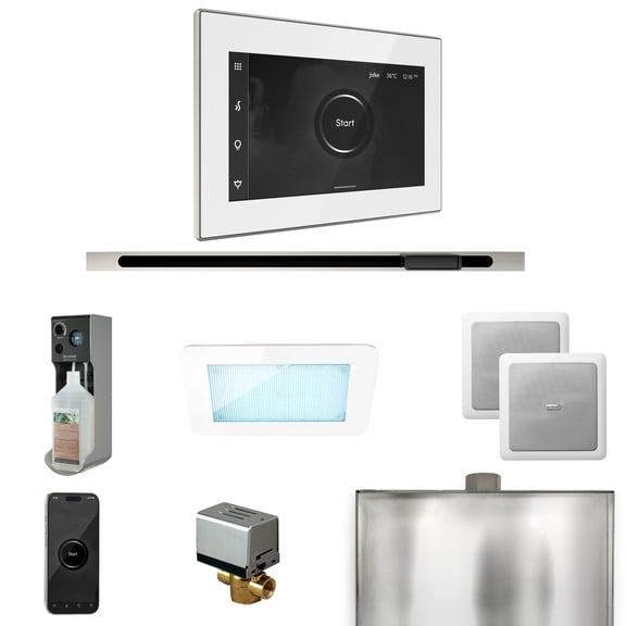 Mr Steam XDream Steam Shower Pkg w/iSteamX Control and Linear Steamhead in White Polished Nickel