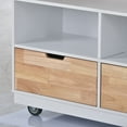 thumbnail image 5 of SYNGAR Kitchen Island Cart on Wheels, Rolling Kitchen Island with Storage Shelves, Kitchen Cart with 2 Drawers, Spice Rack, Towel Rack, Solid Wood Top, Utility Cart, White, 46"L × 22" W × 36"H, 5 of 13