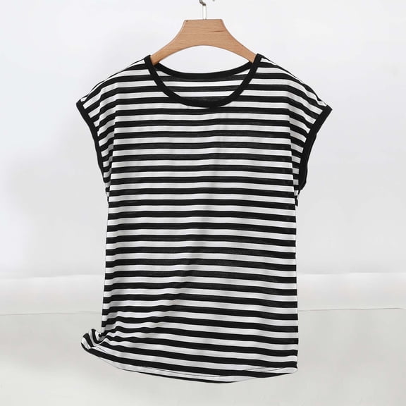 Warop Women's Sleeveless Round Neck Casual Top, Fashion Striped Modal Fabric, Breathable and Comfortable for Spring Summer and Daily Wear