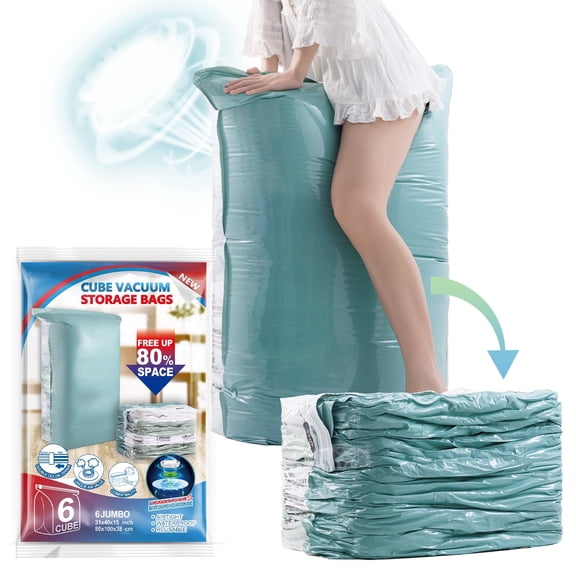 TAILI 6 Pack Vacuum Storage Bags Jumbo Cube (31x40x15 Inch) for Clothing, Comforters, Blankets, Bedding Closet Storage and Organization Forest Green