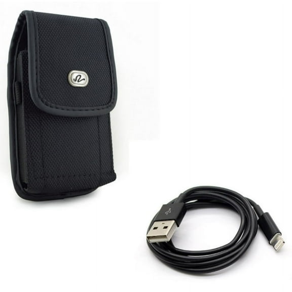 Case Belt Clip w 6ft USB Cable for iPhone 8/7/6S/6 - Rugged Holster Canvas Cover Pouch, Charger Cord Power Wire Long Sync for iPhone 8/7/6S/6 Models