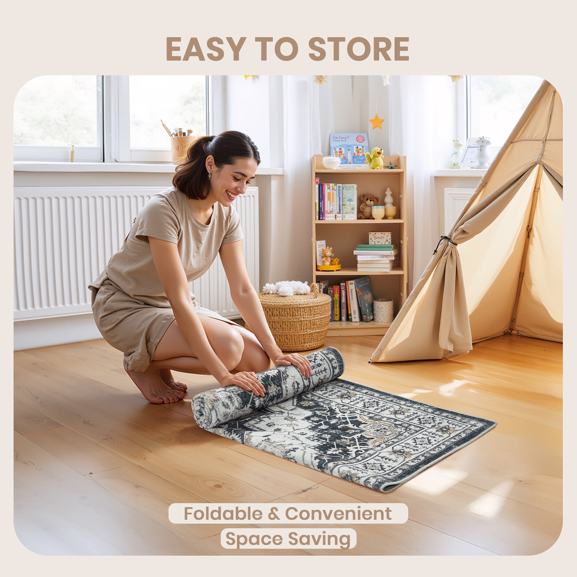 Roxstand 2.5'x16' Washable Runner Rug for Hallway Entrance Bedroom Entryway, Vintage Non Slip Stain Resistant Kitchen Rugs, Black