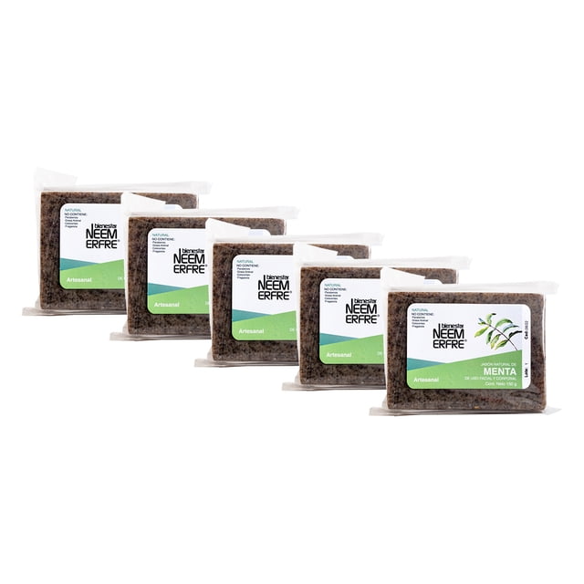 NEEM ERFRE PAQUETE DE 5 JABONES DE MENTA Y NEEM bienestar NEEM ERFRE envase de 250ML c/u