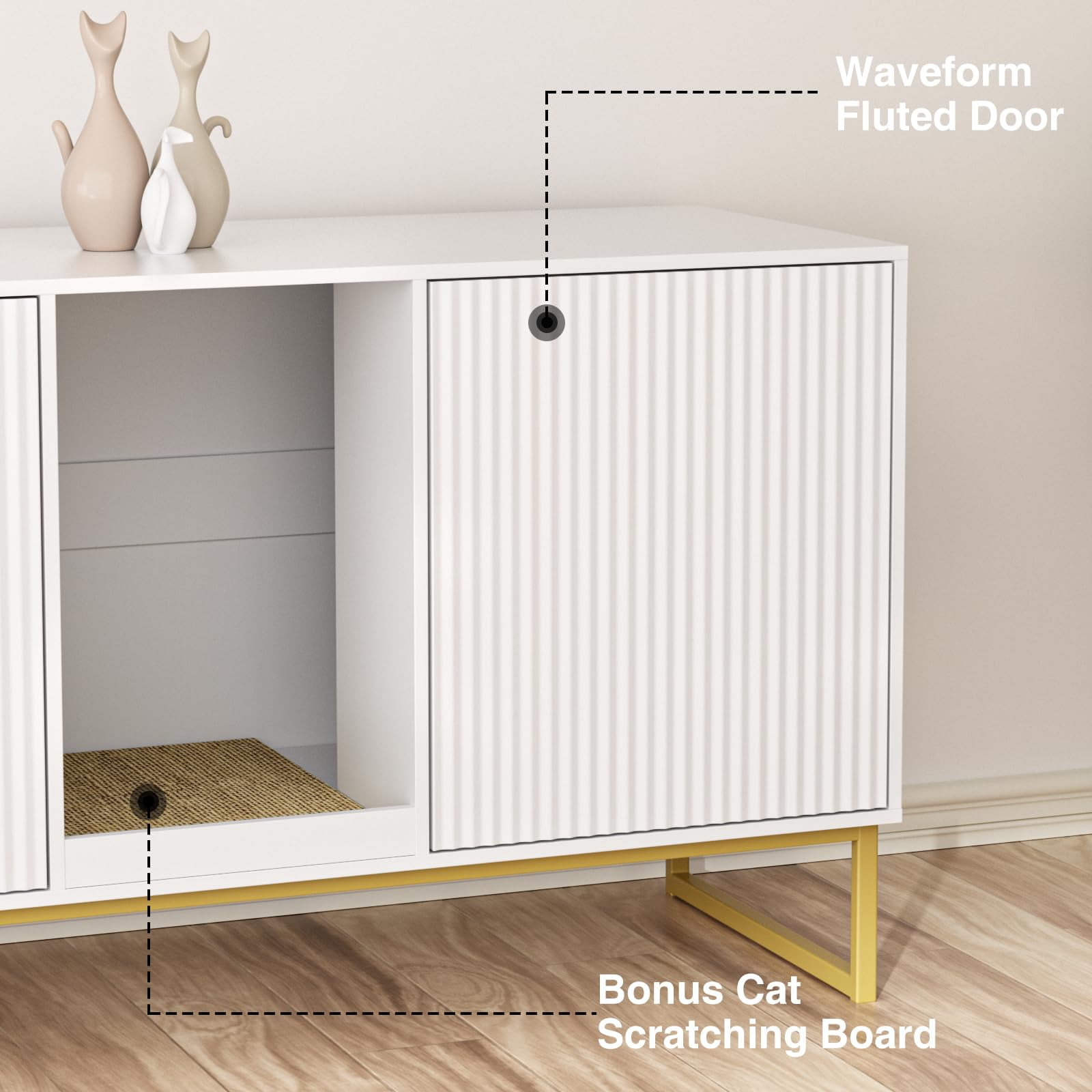 VEANERWOOD Cat Litter Box Enclosure with Hidden Entry and Two Cabinet Doors, Multi-Functional Cat Washroom