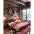 thumbnail image 4 of Merry Christmas Flannel Blanket for Bed,Travel and Camping, Red Xmas Balls Poinsettia Retro Wood Red Plaid Super Soft Cozy Blanket for All Seasons 60" x 80", 4 of 6