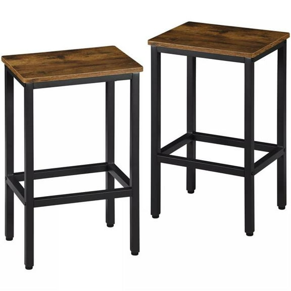 HomeRoots 559158 26 in. Brown & Black Steel & Wood Backless Counter Height Bar Chairs - Set of 2