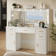 thumbnail image 2 of UGTOO 44.8" White LED Vanity Desk with Mirror & Charging Station, Modern Makeup Table with 5 Drawers, 2 Cabinets & 3 Lighting Modes, Large Dressing Table for Women Girls, 2 of 13