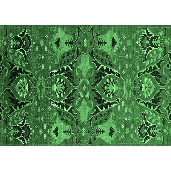 Ahgly Company Indoor Rectangle Oriental Emerald Green Industrial Area Rugs, 7' x 10'