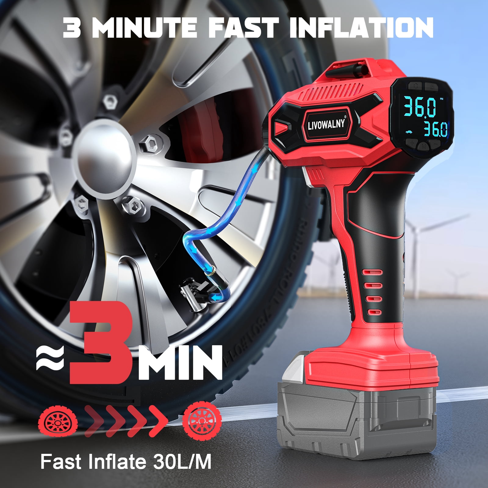 Portable 160PSI Electric Air Compressor with Digital Gauge (Bare Tool, Batteries Not Included)