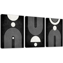 Minimalist Boho Canvas Wall Art - Mid Century Modern Geometric Pictures Prints Black and White Artwork Bohemian Wall Art for Bedroom Living Room Bathroom Office Aesthetic Decor 12" x 16" x 3 Piece Set