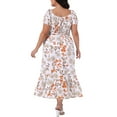 thumbnail image 3 of Agnes Orinda Women's Plus Size Floral Dress Tie Square Neck Smocked Waist Short Sleeve Side Slit Beach A Line Maxi Dresses 3X White, 3 of 6